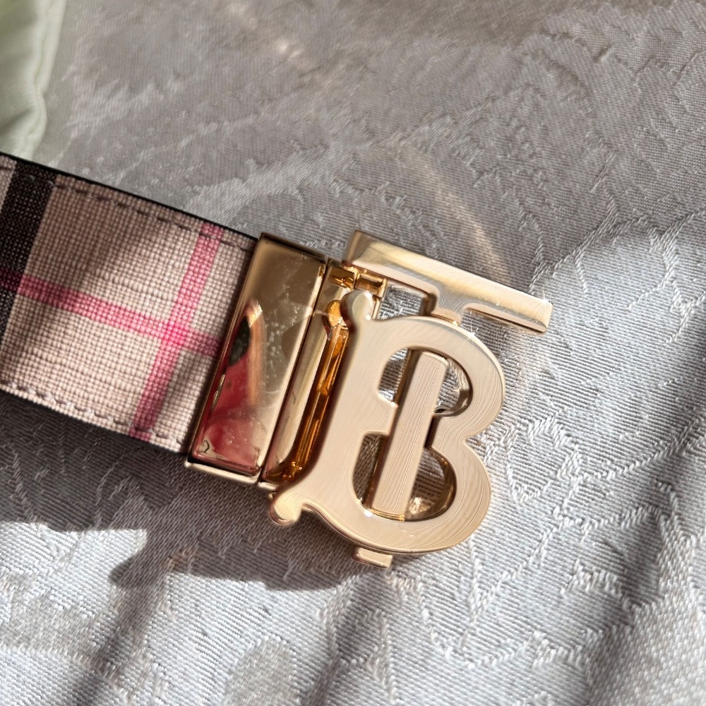 Reversible Vintage Check and Leather TB Belt - Picture 3 of 6